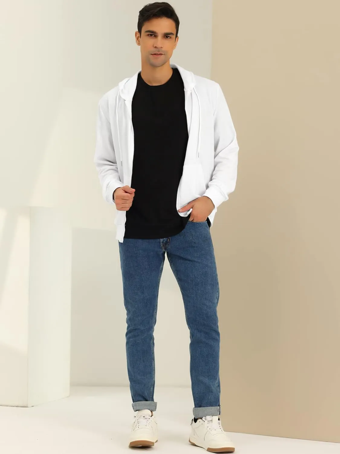 Lars Amadeus Men's Hoodies Zip Up Long Sleeves Solid Color Knit Jackets with Hood