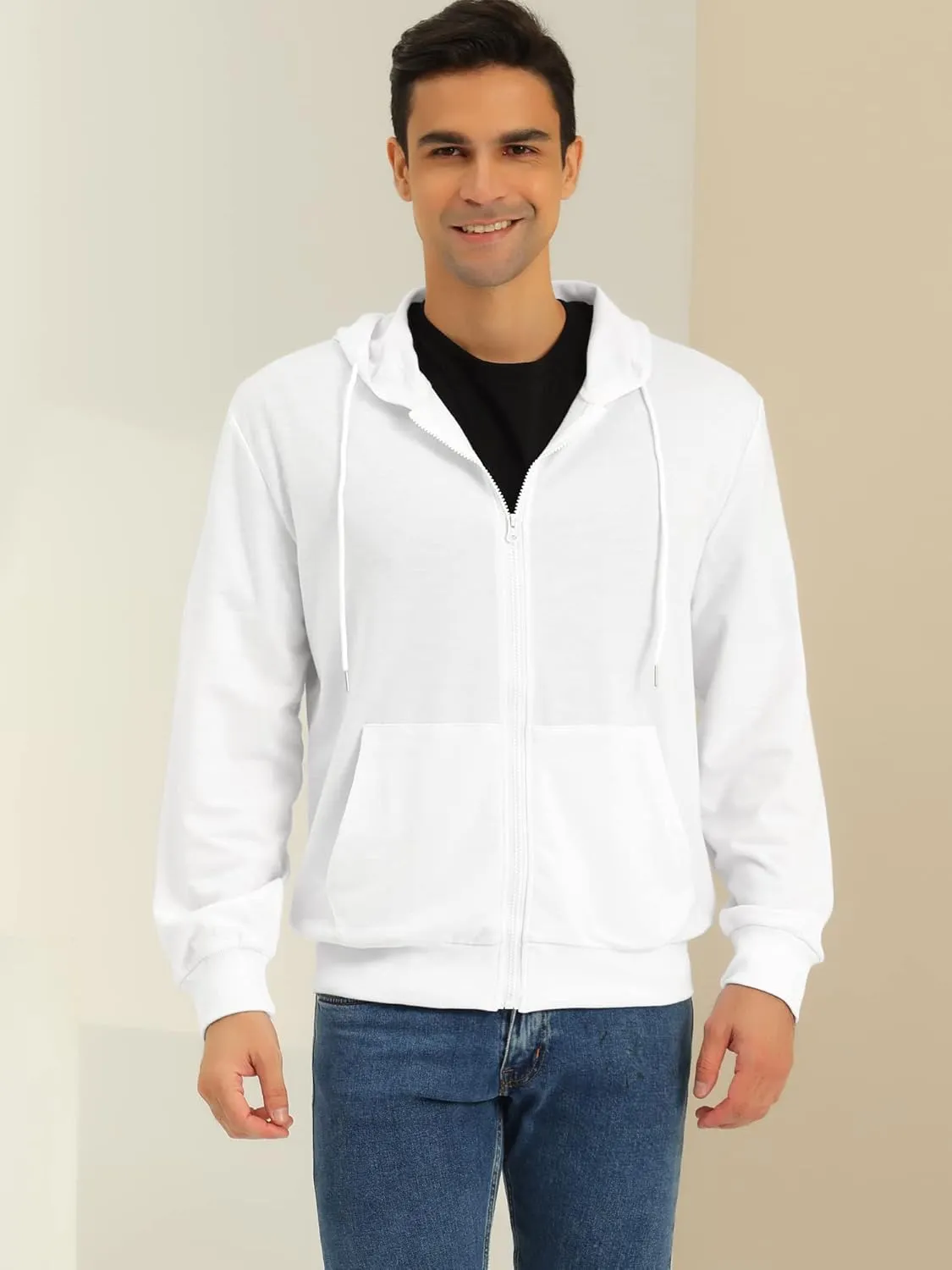 Lars Amadeus Men's Hoodies Zip Up Long Sleeves Solid Color Knit Jackets with Hood