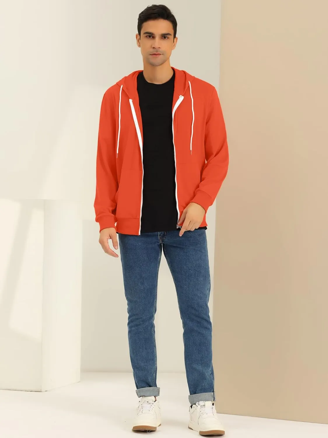 Lars Amadeus Men's Hoodies Zip Up Long Sleeves Solid Color Knit Jackets with Hood