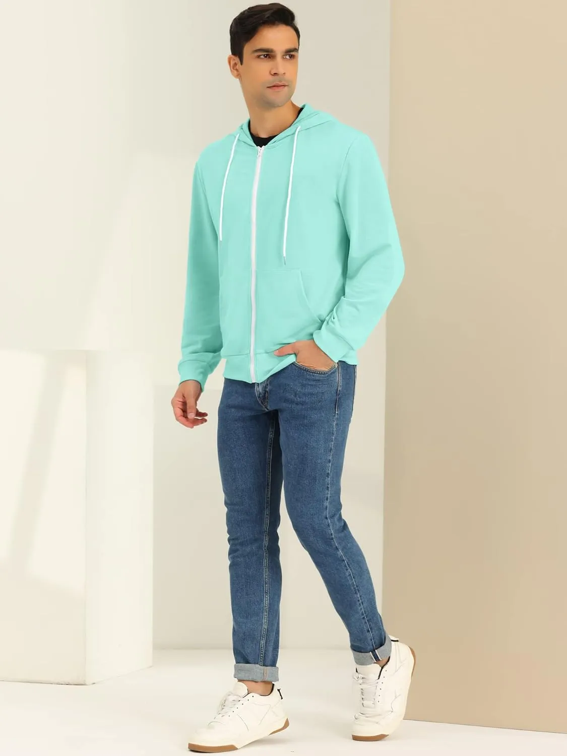 Lars Amadeus Men's Hoodies Zip Up Long Sleeves Solid Color Knit Jackets with Hood