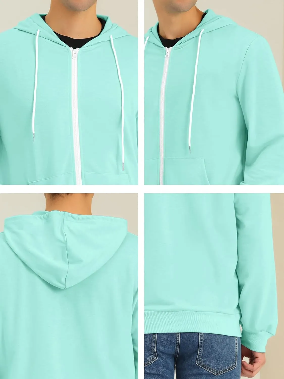 Lars Amadeus Men's Hoodies Zip Up Long Sleeves Solid Color Knit Jackets with Hood