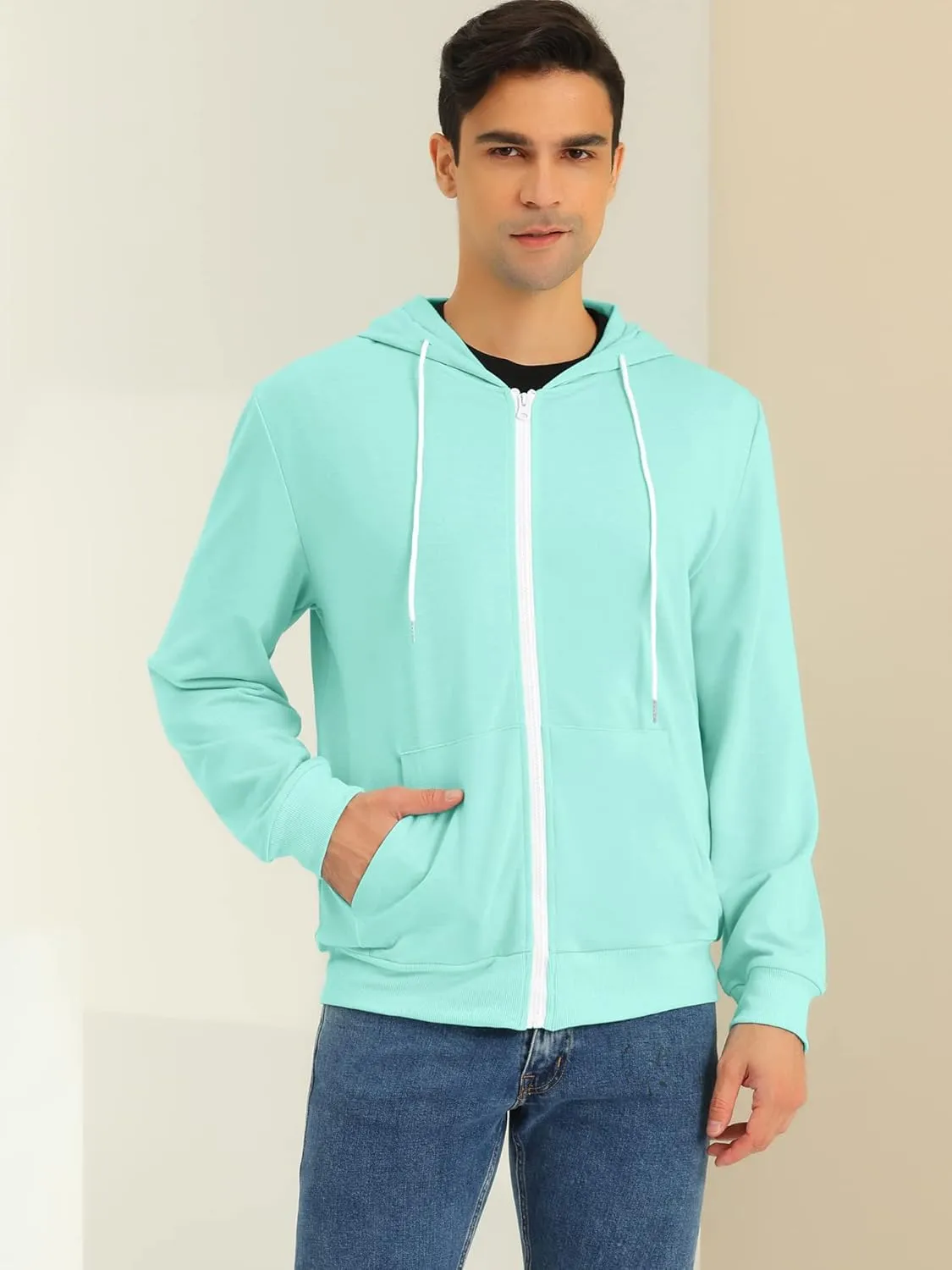 Lars Amadeus Men's Hoodies Zip Up Long Sleeves Solid Color Knit Jackets with Hood