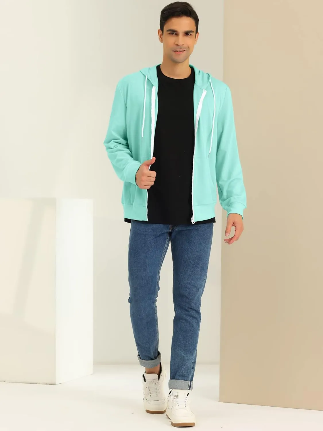 Lars Amadeus Men's Hoodies Zip Up Long Sleeves Solid Color Knit Jackets with Hood