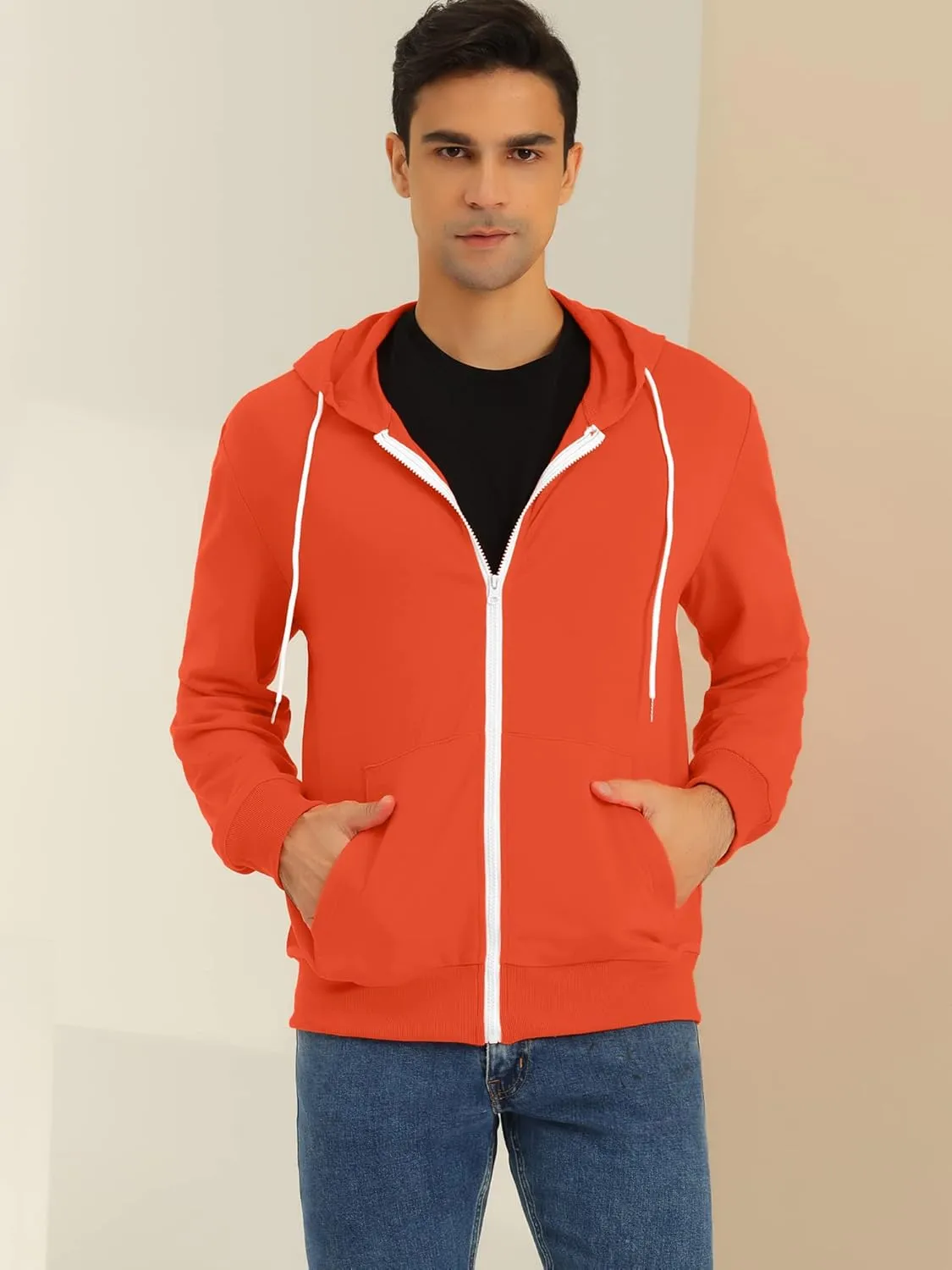 Lars Amadeus Men's Hoodies Zip Up Long Sleeves Solid Color Knit Jackets with Hood