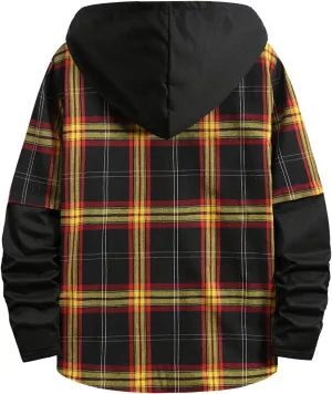 LCMTWX Men's Fleece Flannel Jackets Plaid Pocket Loose Coat Top Blouse Men Plus Size Big&Tall Mens Coat Lightweight Shirt