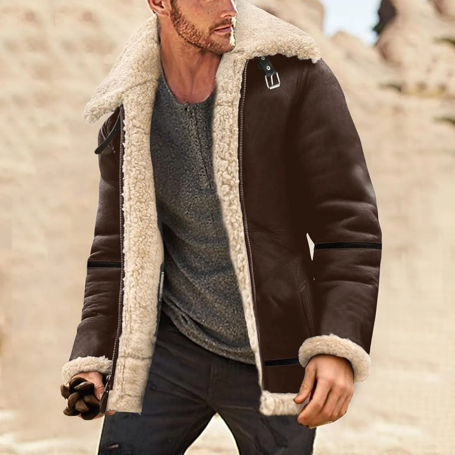 LCMTWX Mens Jackets And Winter Outerwear Single-breasted Solid Color Lapel Long Sleeve Coat Cardigan Plush Long Coat