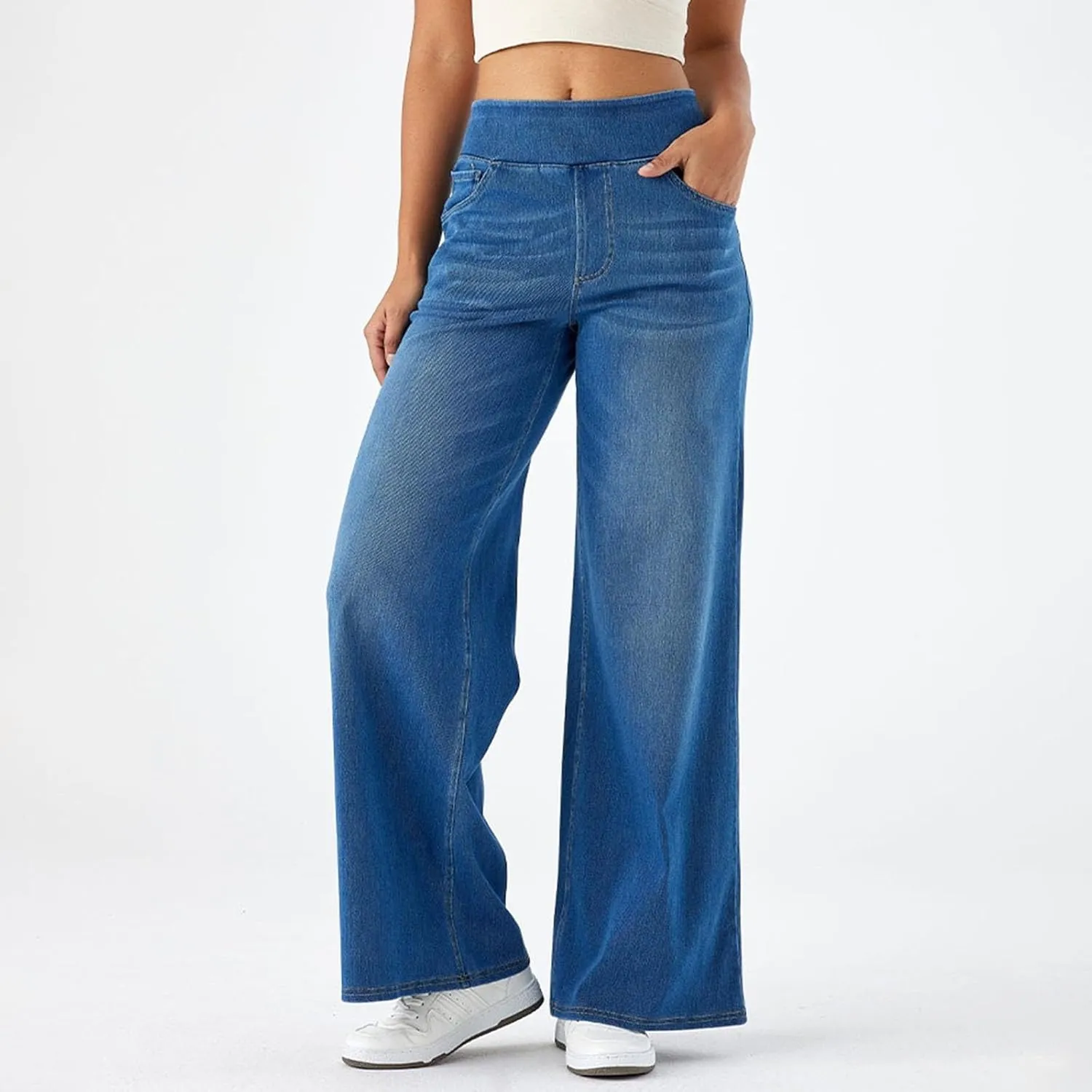 Leggings That Look Like Jeans Women Tummy Control Pull On Stretchy Jeans High Waisted Skinny Jean Leggings with Pockets
