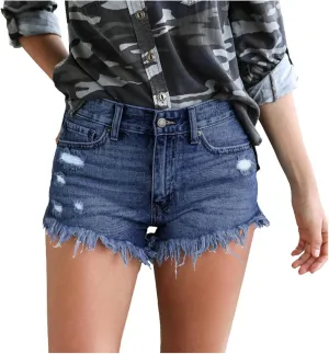 LFEOOST Denim Shorts for Women Casual Summer High Waisted Ripped Hot Short Jeans Frayed Distressed Jeans Shorts with Pockets