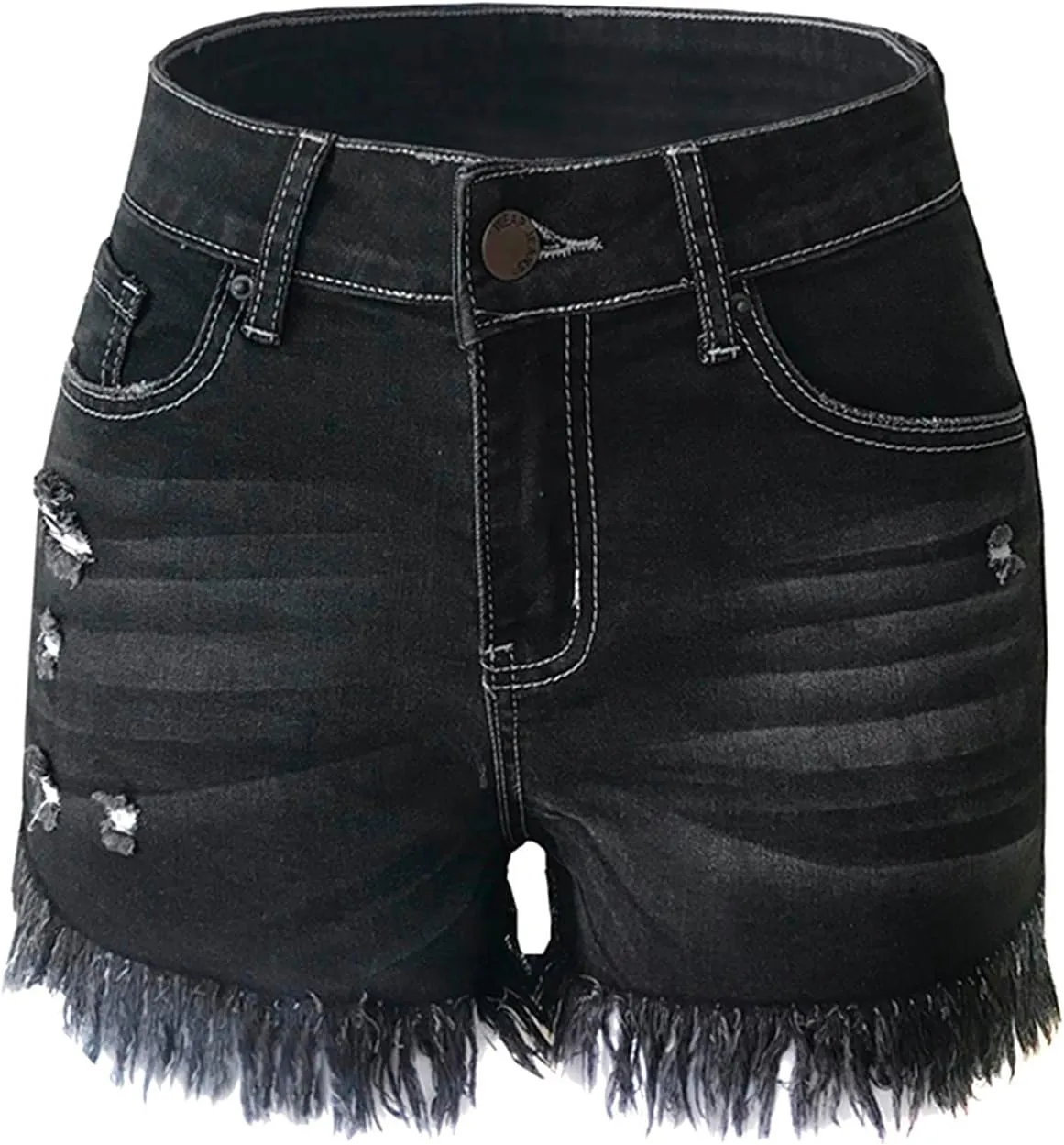 LFEOOST Denim Shorts for Women Casual Summer High Waisted Ripped Hot Short Jeans Frayed Distressed Jeans Shorts with Pockets