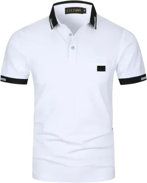 LIUPMWE Polo Shirts for Men with Pocket Elegante Plaided Short Sleeve Cotton T Shirts Golf Shirt