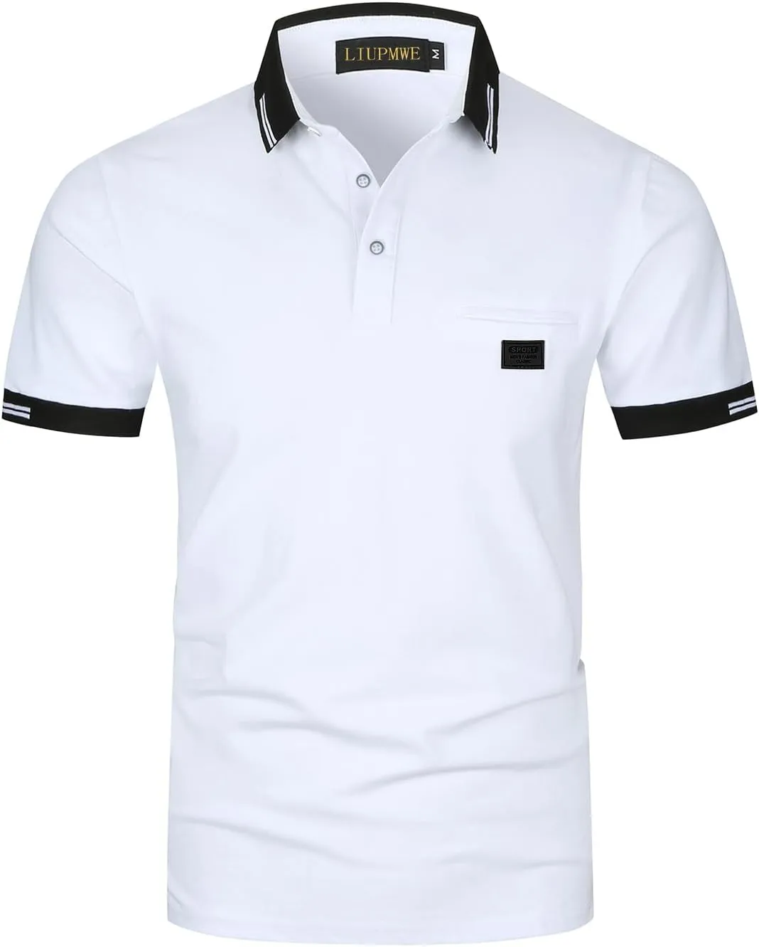 LIUPMWE Polo Shirts for Men with Pocket Elegante Plaided Short Sleeve Cotton T Shirts Golf Shirt