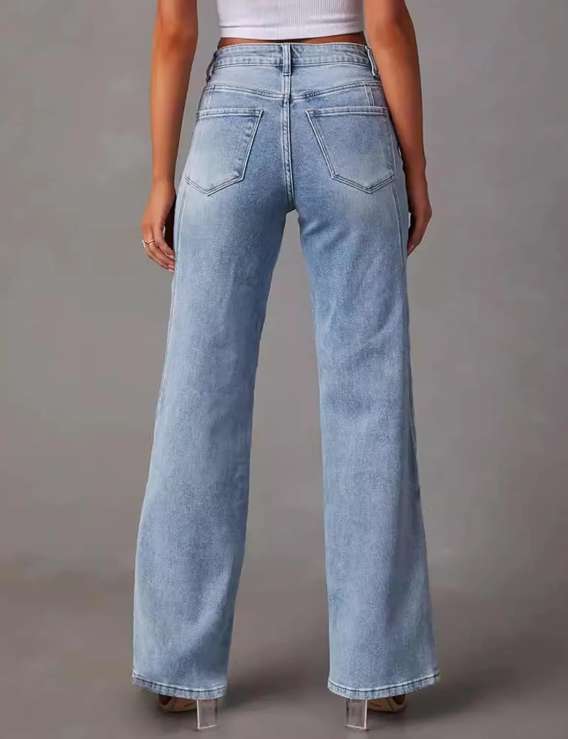 LONGBIDA Baggy Wide Leg Jeans for Women Straight Patchwork Loose Boyfriends High Waisted Denim Y2k Pants
