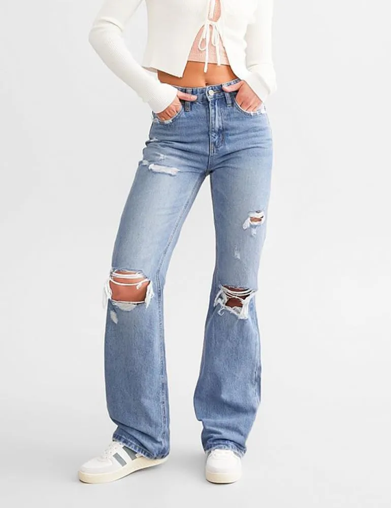 Loose Jeans for Women High Waist Wide Leg Ripped Destructed Jeans Boyfriend Baggy Bootcut Denim Pants Y2k