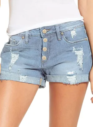 luvamia Women's Ripped Denim Jean Shorts High Waisted Stretchy Folded Hem Short Jeans