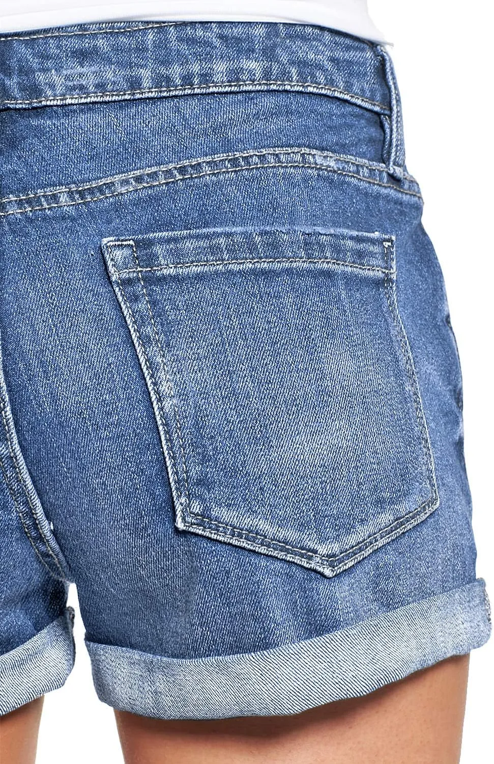 luvamia Women's Ripped Denim Jean Shorts High Waisted Stretchy Folded Hem Short Jeans
