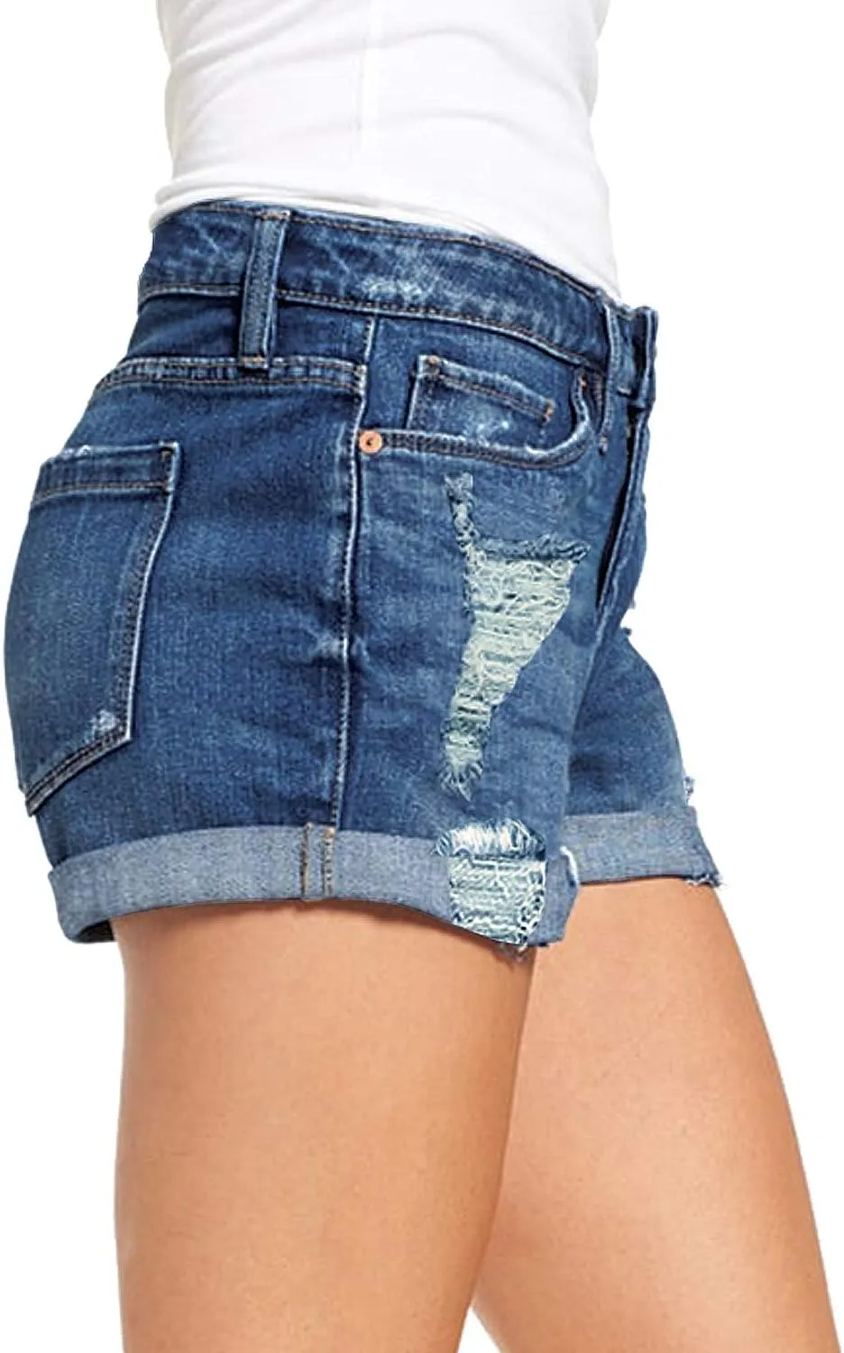 luvamia Women's Ripped Denim Jean Shorts High Waisted Stretchy Folded Hem Short Jeans