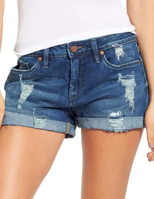 luvamia Women's Ripped Denim Jean Shorts High Waisted Stretchy Folded Hem Short Jeans