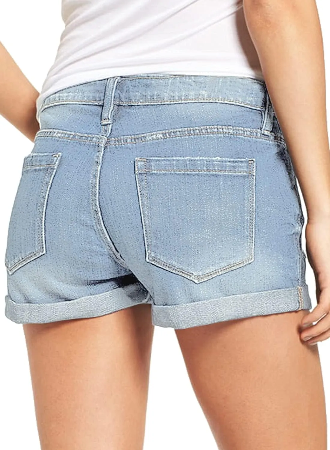 luvamia Women's Ripped Denim Jean Shorts High Waisted Stretchy Folded Hem Short Jeans