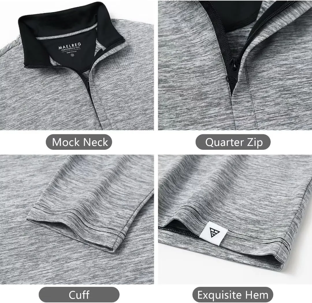 M MAELREG Quarter Zip Pullover Men Dry Fit Brushed Performance Long Sleeve Mock Neck Sports Golf 1/4 Zip Sweatshirts for Men