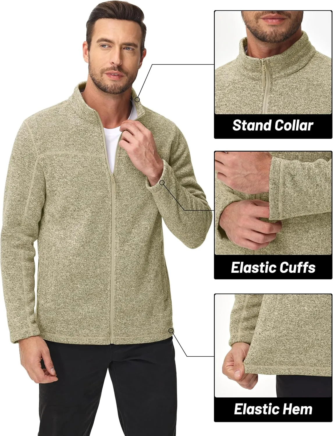 MAGCOMSEN Men's Full Zip Fleece Jackets Lightweight Winter Zip Up Jacket Warm Casual Work Sweatshirts with Zipper Pocket