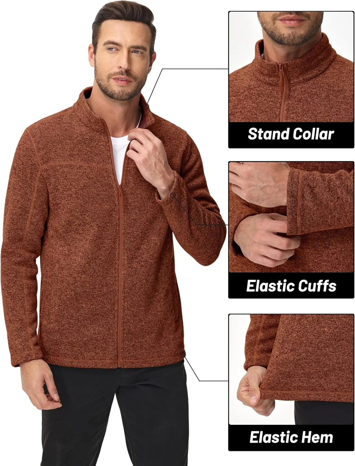 MAGCOMSEN Men's Full Zip Fleece Jackets Lightweight Winter Zip Up Jacket Warm Casual Work Sweatshirts with Zipper Pocket