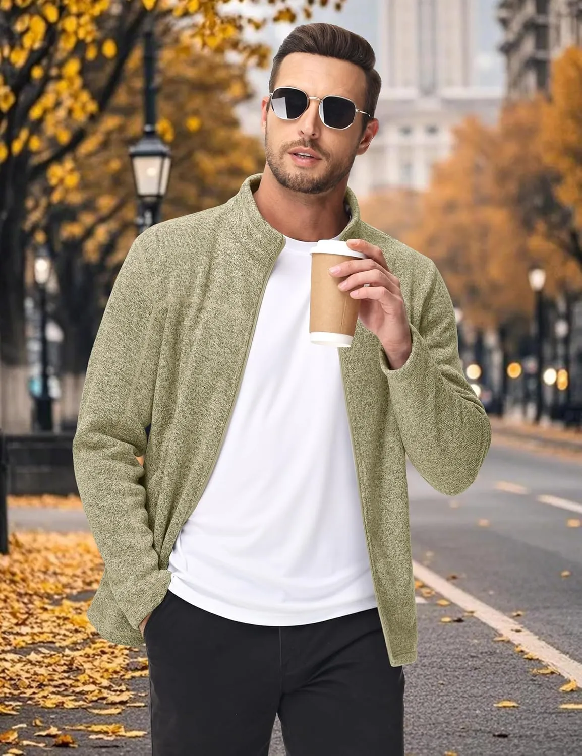 MAGCOMSEN Men's Full Zip Fleece Jackets Lightweight Winter Zip Up Jacket Warm Casual Work Sweatshirts with Zipper Pocket
