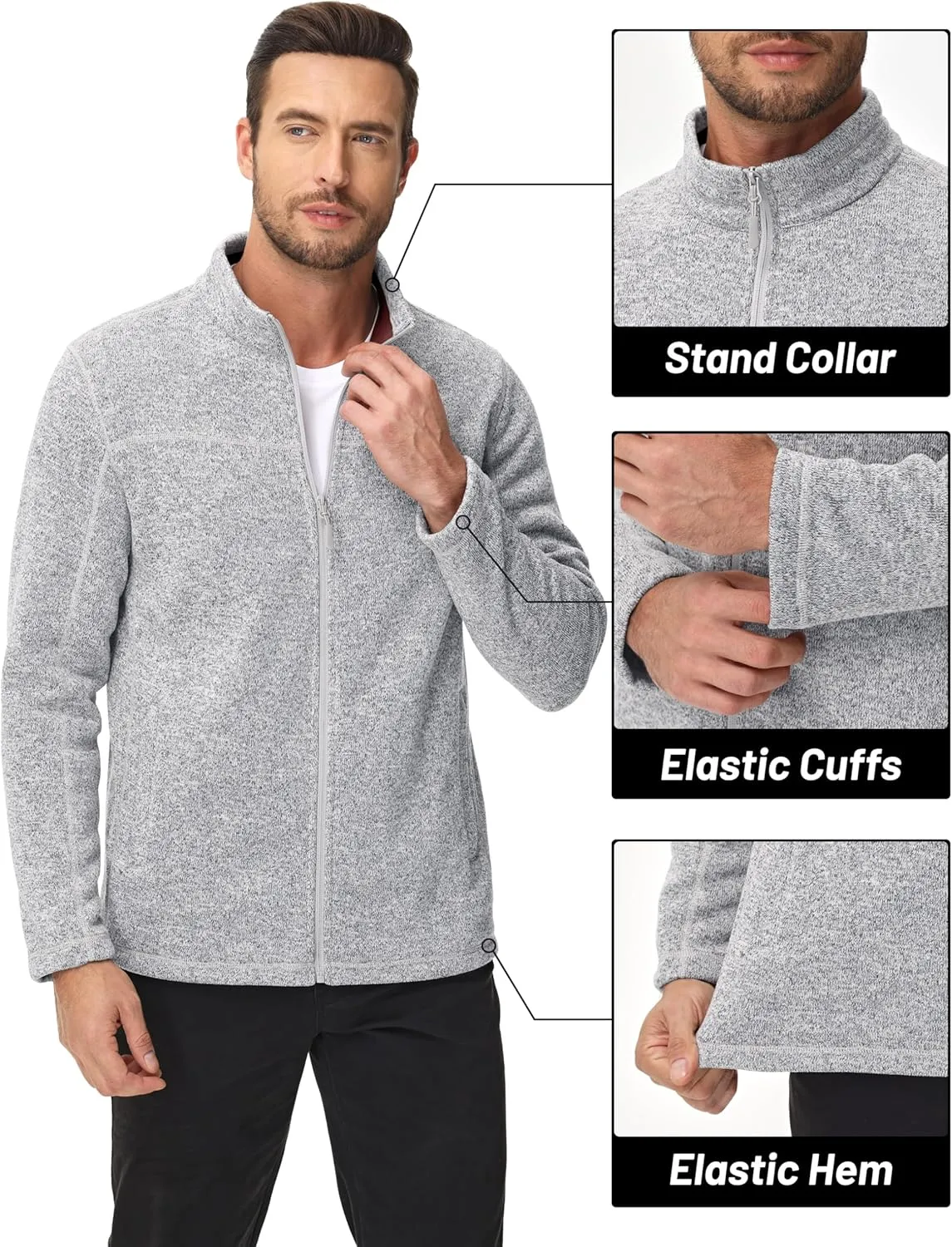 MAGCOMSEN Men's Full Zip Fleece Jackets Lightweight Winter Zip Up Jacket Warm Casual Work Sweatshirts with Zipper Pocket
