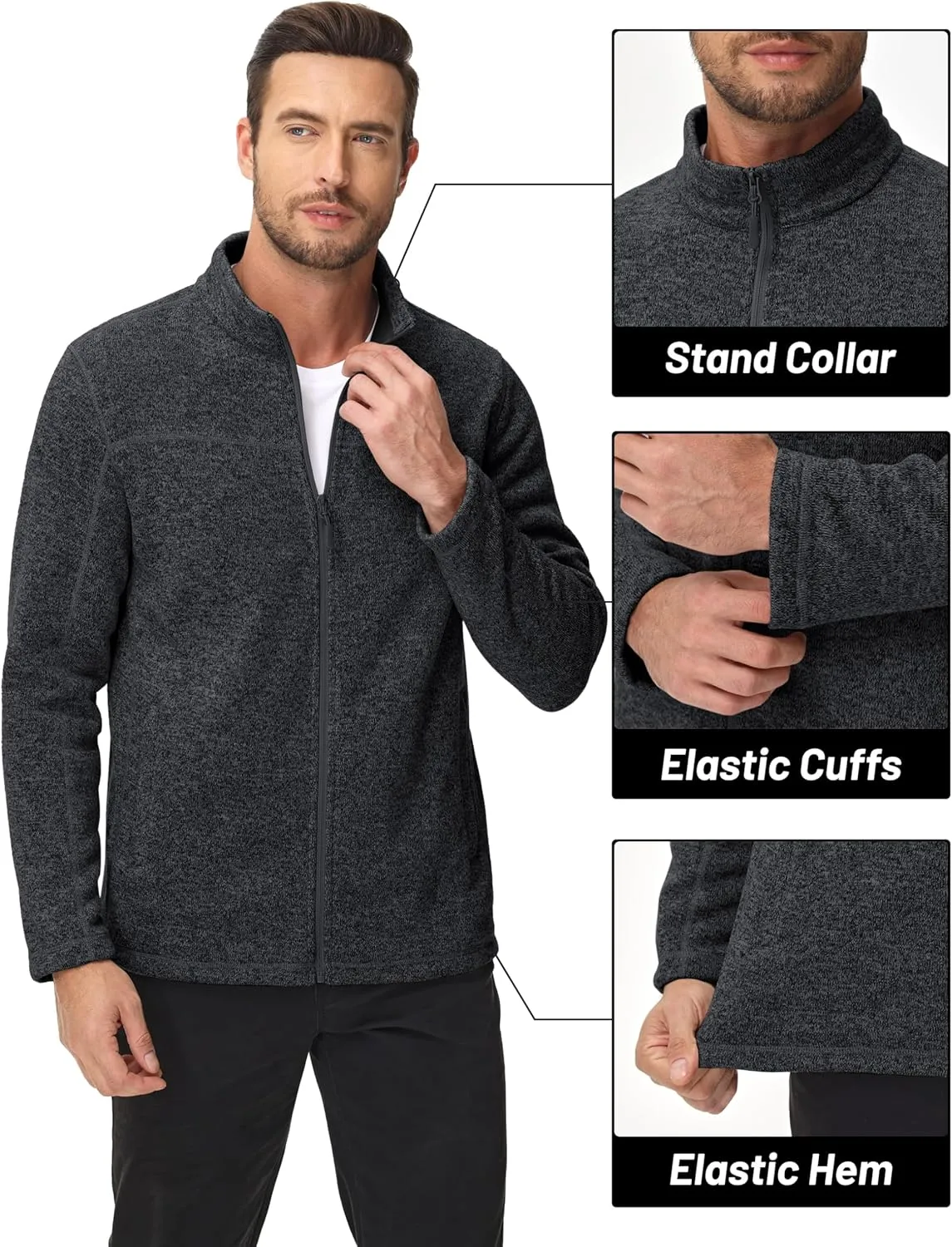MAGCOMSEN Men's Full Zip Fleece Jackets Lightweight Winter Zip Up Jacket Warm Casual Work Sweatshirts with Zipper Pocket