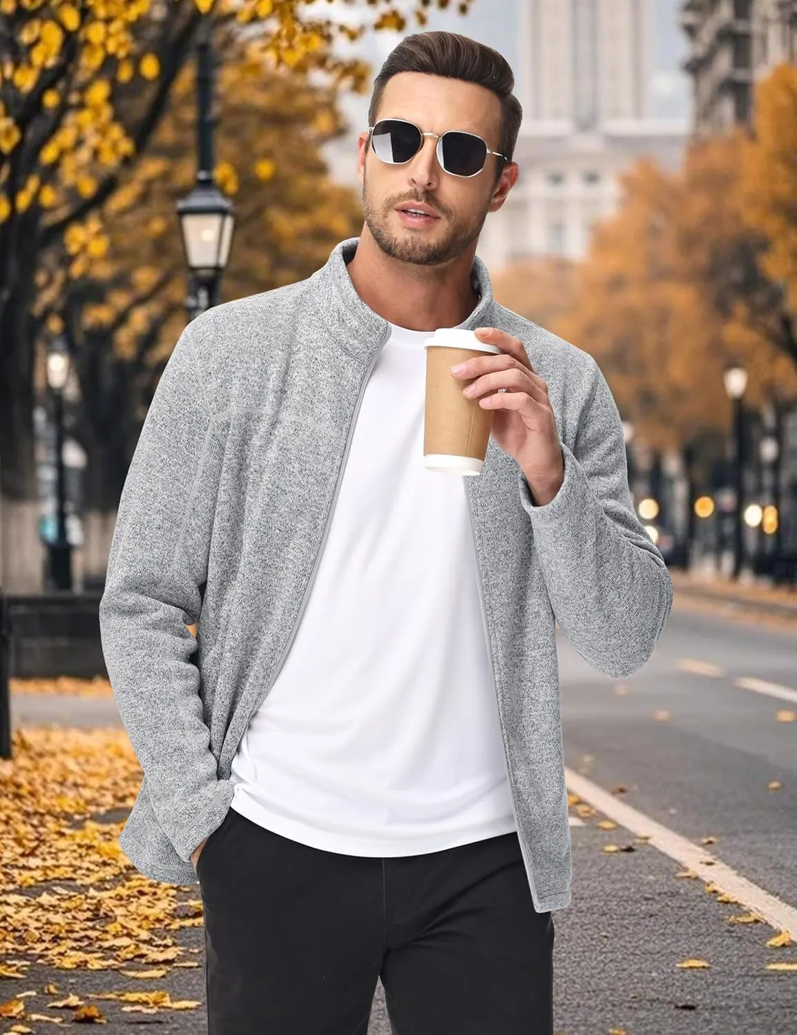 MAGCOMSEN Men's Full Zip Fleece Jackets Lightweight Winter Zip Up Jacket Warm Casual Work Sweatshirts with Zipper Pocket