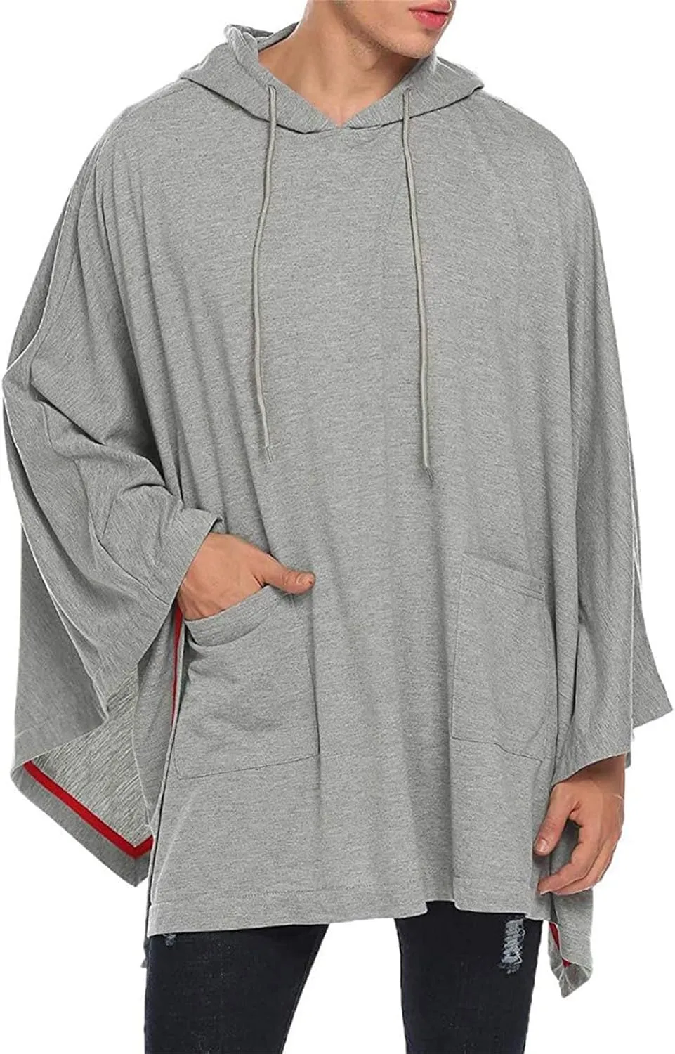 Maiyifu-GJ Men's Casual Hooded Poncho Cape Oversized Batwing Sleeves Hoodies Pullover Loose Fit Cloak Coat Top with Pocket