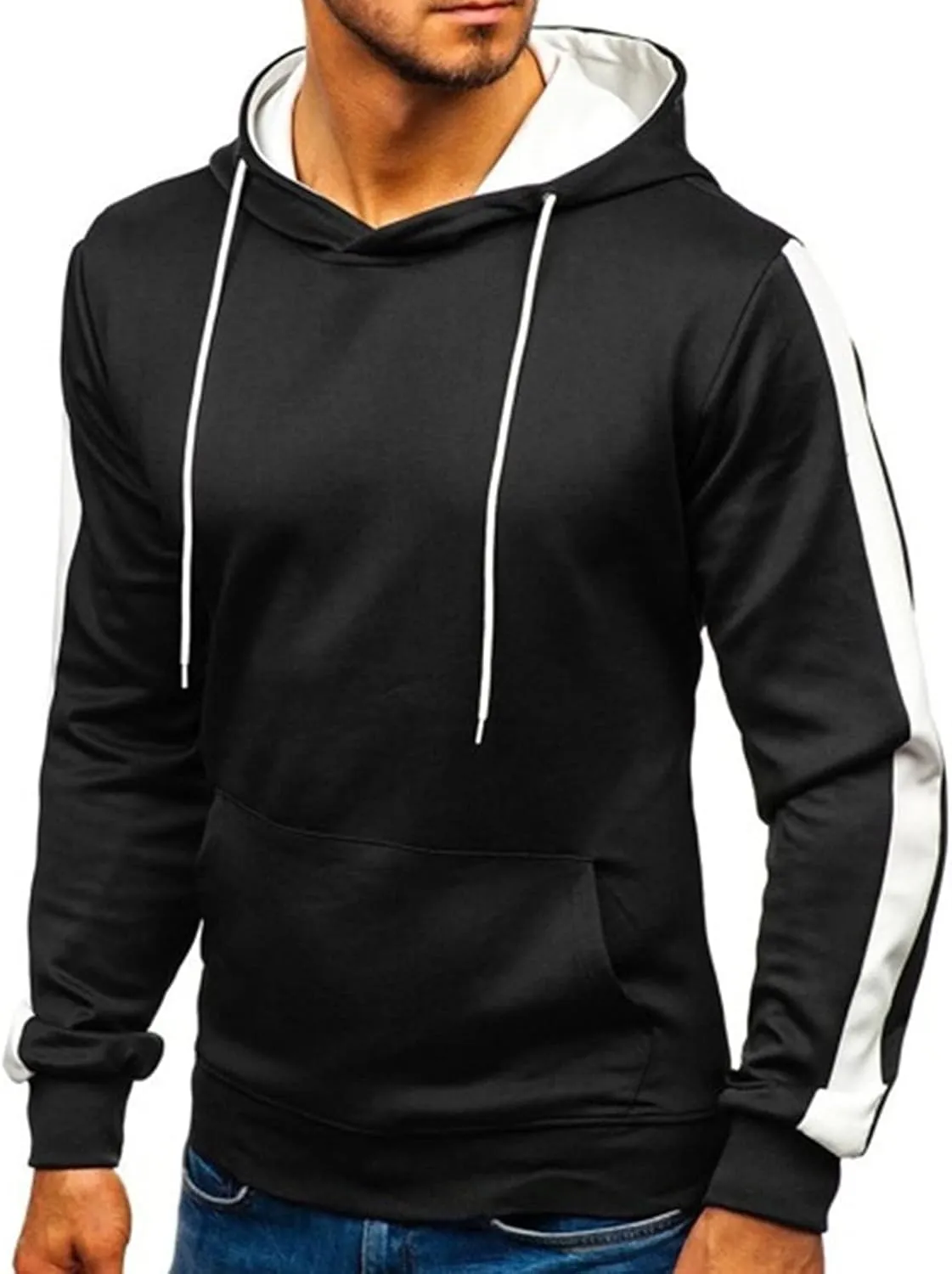 Maiyifu-GJ Men's Stripe Slim Athletic Hoodies Color Block Pullover Hoodie Contrast Color Hooded Sweatshirt with Kanga Pockets