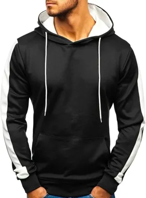 Maiyifu-GJ Men's Stripe Slim Athletic Hoodies Color Block Pullover Hoodie Contrast Color Hooded Sweatshirt with Kanga Pockets