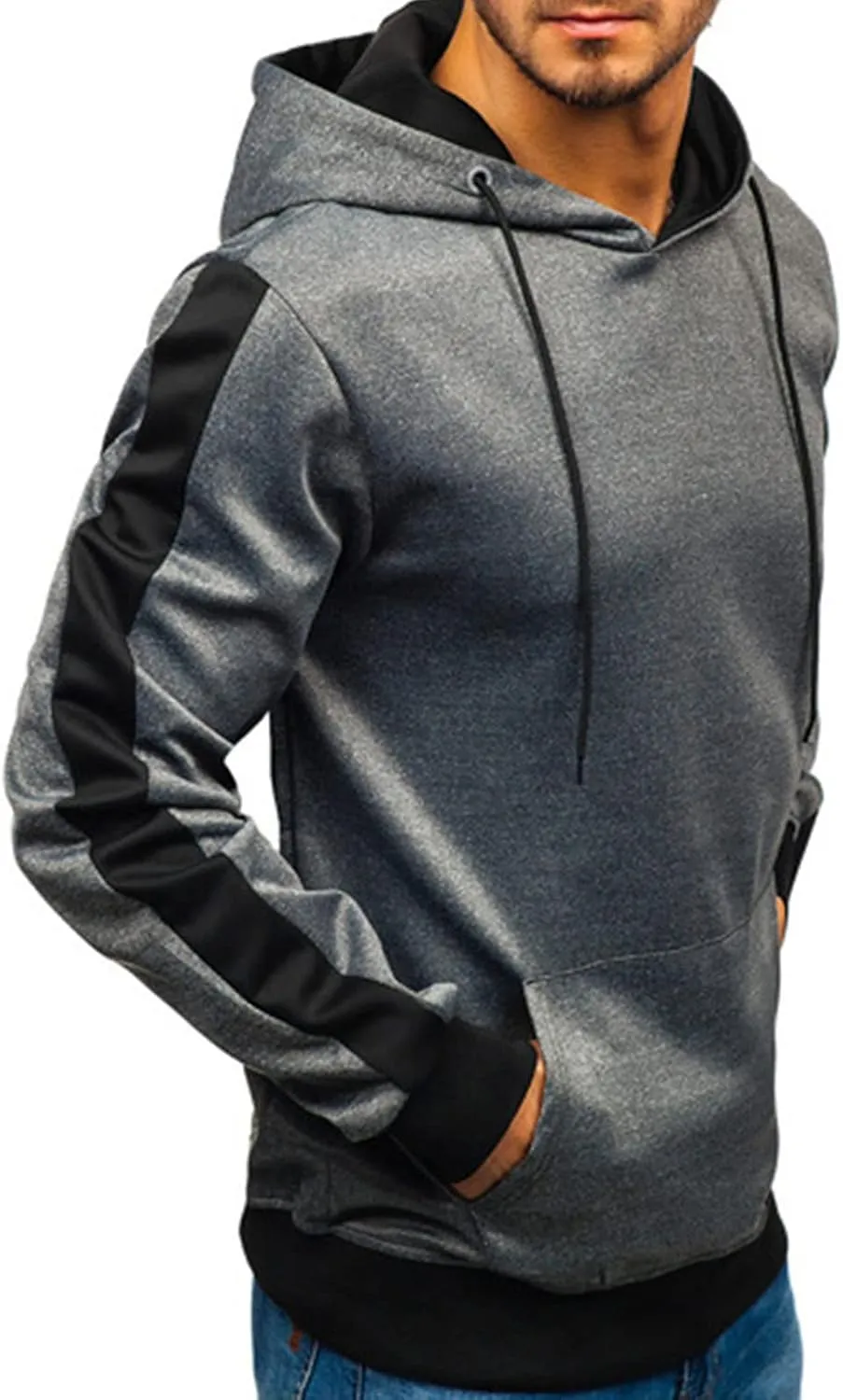 Maiyifu-GJ Men's Stripe Slim Athletic Hoodies Color Block Pullover Hoodie Contrast Color Hooded Sweatshirt with Kanga Pockets