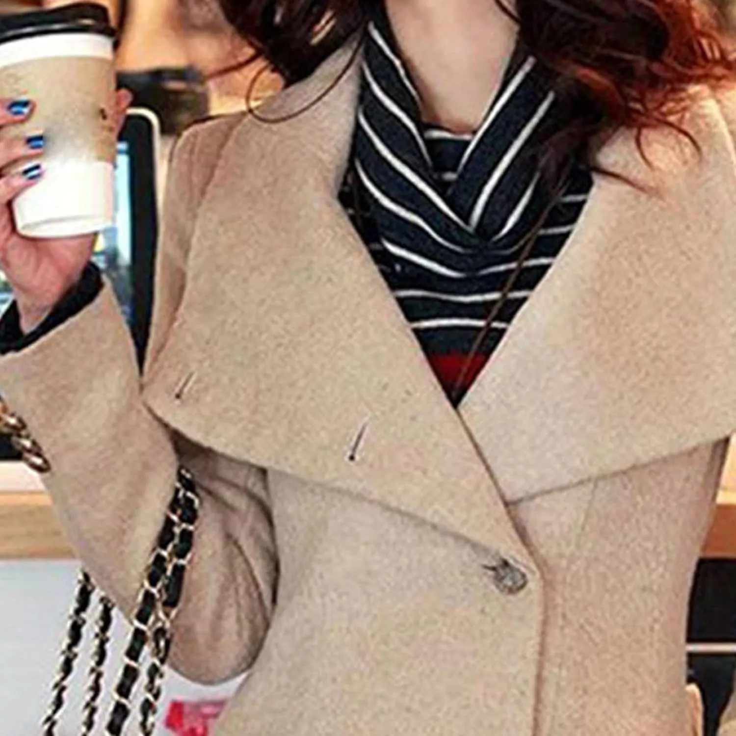 Maiyifu-GJ Womens Elegant Trench Coats Mid Long Single Breasted Wool Blend Coat Classic Stand Collar Long Sleeve Overcoat