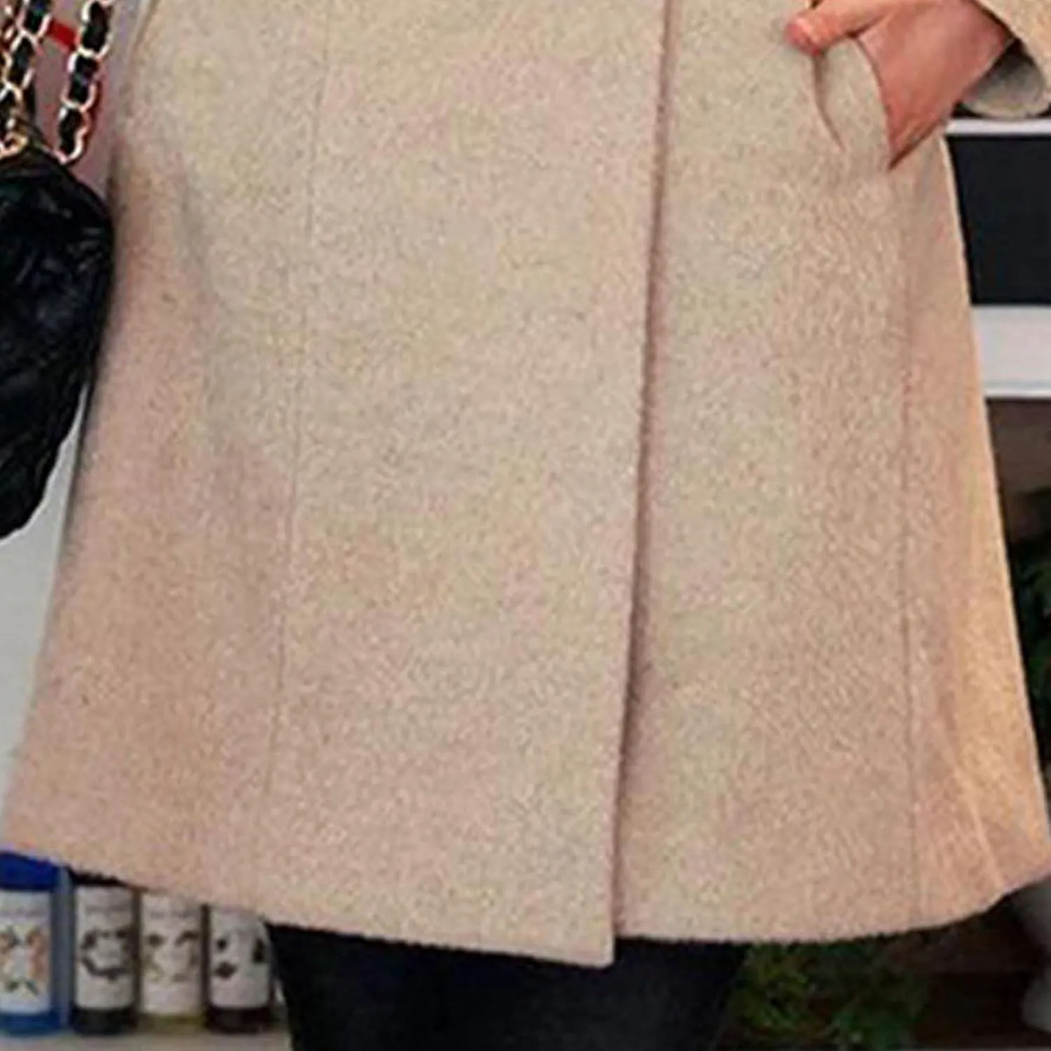 Maiyifu-GJ Womens Elegant Trench Coats Mid Long Single Breasted Wool Blend Coat Classic Stand Collar Long Sleeve Overcoat