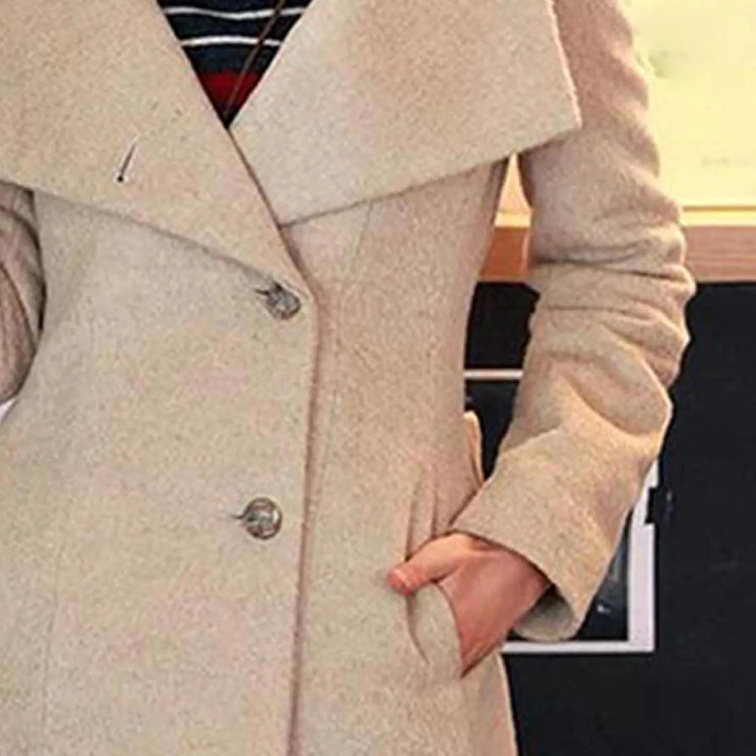 Maiyifu-GJ Womens Elegant Trench Coats Mid Long Single Breasted Wool Blend Coat Classic Stand Collar Long Sleeve Overcoat