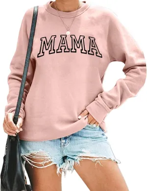Mama Sweatshirt for Women Letter Print Graphic Top Oversized Crewneck Long Sleeve Sweatshirts Lightweight Pullover