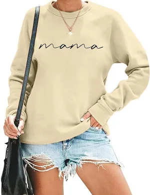 Mama Sweatshirt for Women Letter Print Graphic Top Oversized Crewneck Long Sleeve Sweatshirts Lightweight Pullover