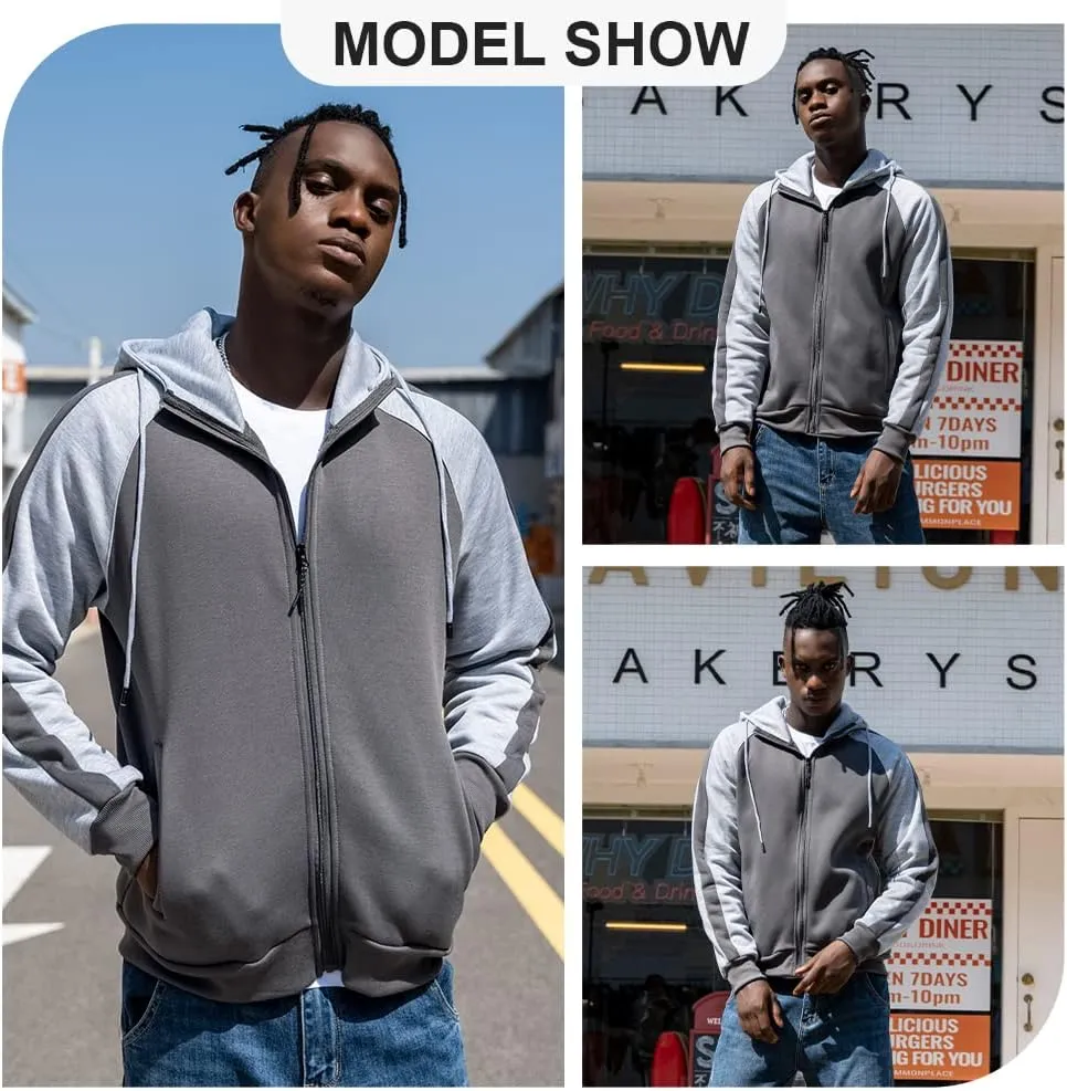 MANTORS Mens Fleece Jackets Contrast Hoodies Lightweight Sweatshirt Color Block Jacket Coats