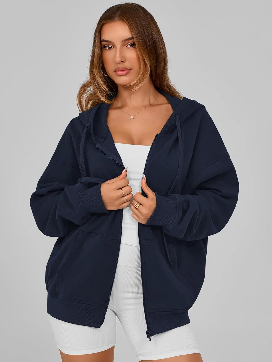 MASCOMODA Women Zip Up Hoodie Trendy Oversized Sweatshirt Casual Long Sleeve Fleece Jacket Fall Winter Clothes with Pockets