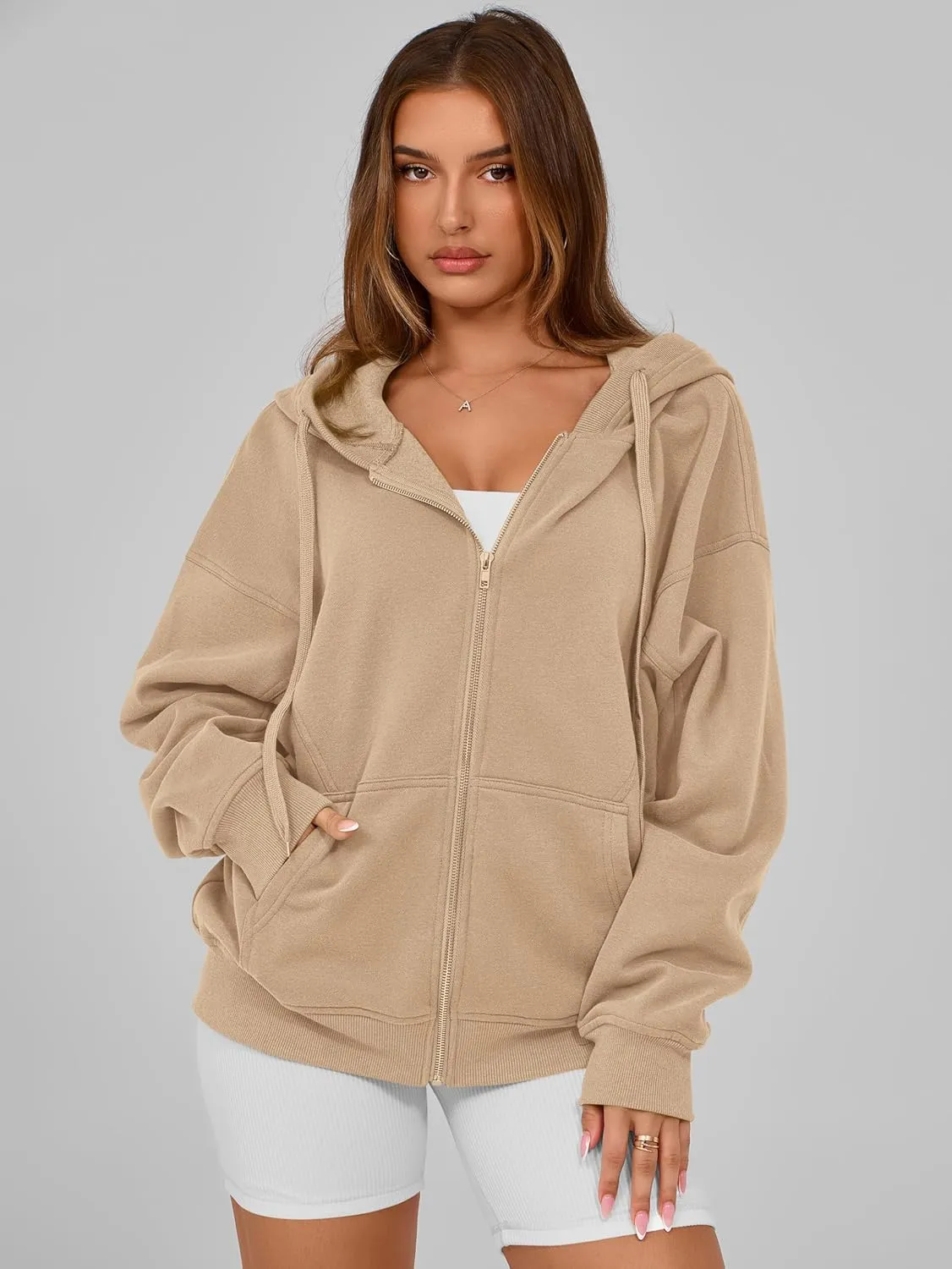 MASCOMODA Women Zip Up Hoodie Trendy Oversized Sweatshirt Casual Long Sleeve Fleece Jacket Fall Winter Clothes with Pockets