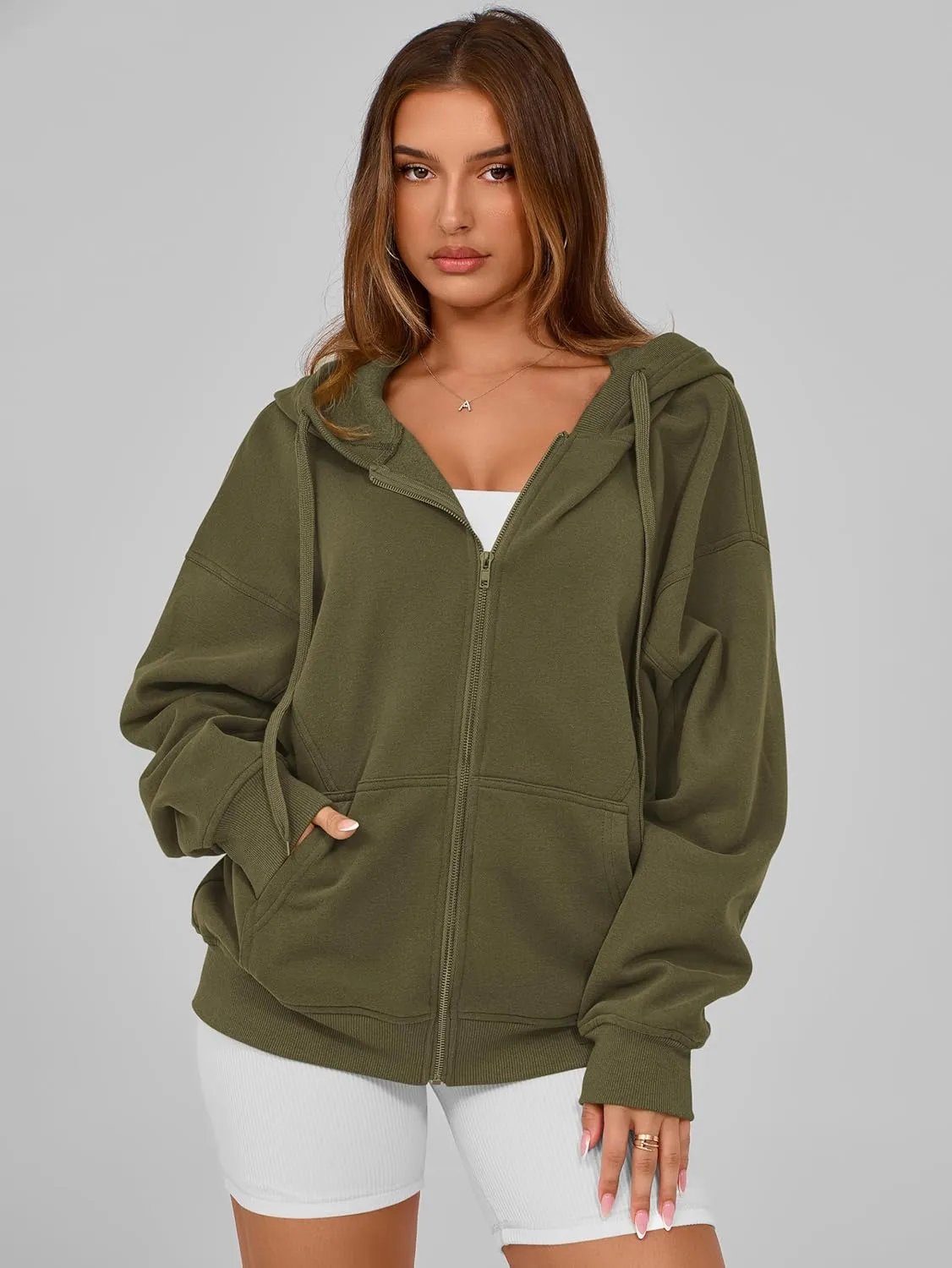 MASCOMODA Women Zip Up Hoodie Trendy Oversized Sweatshirt Casual Long Sleeve Fleece Jacket Fall Winter Clothes with Pockets