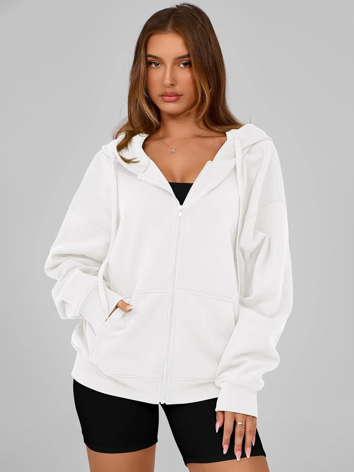 MASCOMODA Women Zip Up Hoodie Trendy Oversized Sweatshirt Casual Long Sleeve Fleece Jacket Fall Winter Clothes with Pockets