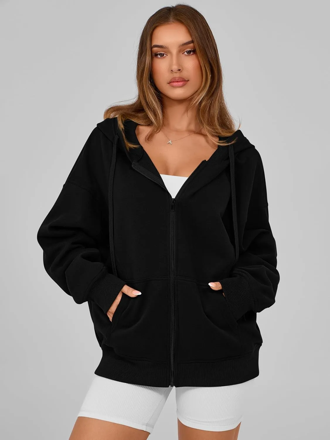 MASCOMODA Women Zip Up Hoodie Trendy Oversized Sweatshirt Casual Long Sleeve Fleece Jacket Fall Winter Clothes with Pockets