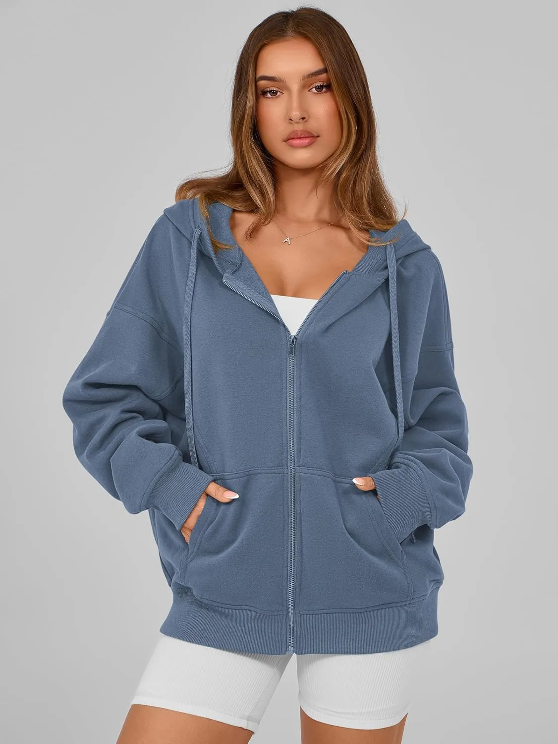 MASCOMODA Women Zip Up Hoodie Trendy Oversized Sweatshirt Casual Long Sleeve Fleece Jacket Fall Winter Clothes with Pockets