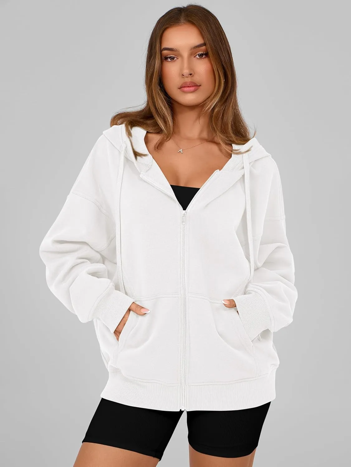 MASCOMODA Women Zip Up Hoodie Trendy Oversized Sweatshirt Casual Long Sleeve Fleece Jacket Fall Winter Clothes with Pockets