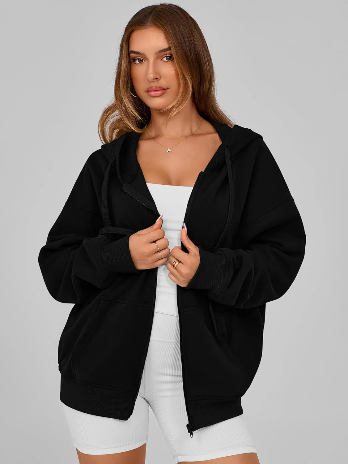 MASCOMODA Women Zip Up Hoodie Trendy Oversized Sweatshirt Casual Long Sleeve Fleece Jacket Fall Winter Clothes with Pockets