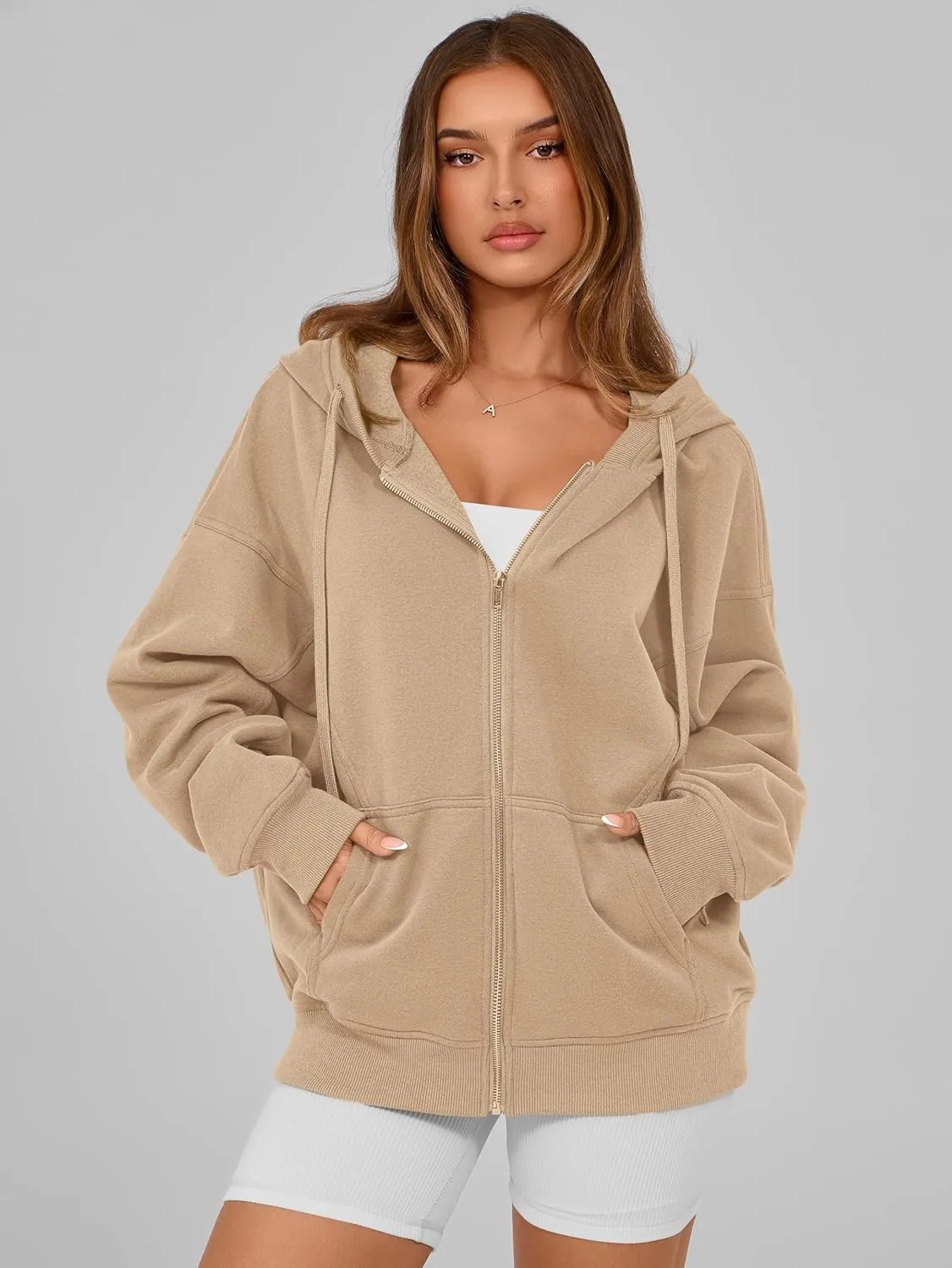 MASCOMODA Women Zip Up Hoodie Trendy Oversized Sweatshirt Casual Long Sleeve Fleece Jacket Fall Winter Clothes with Pockets