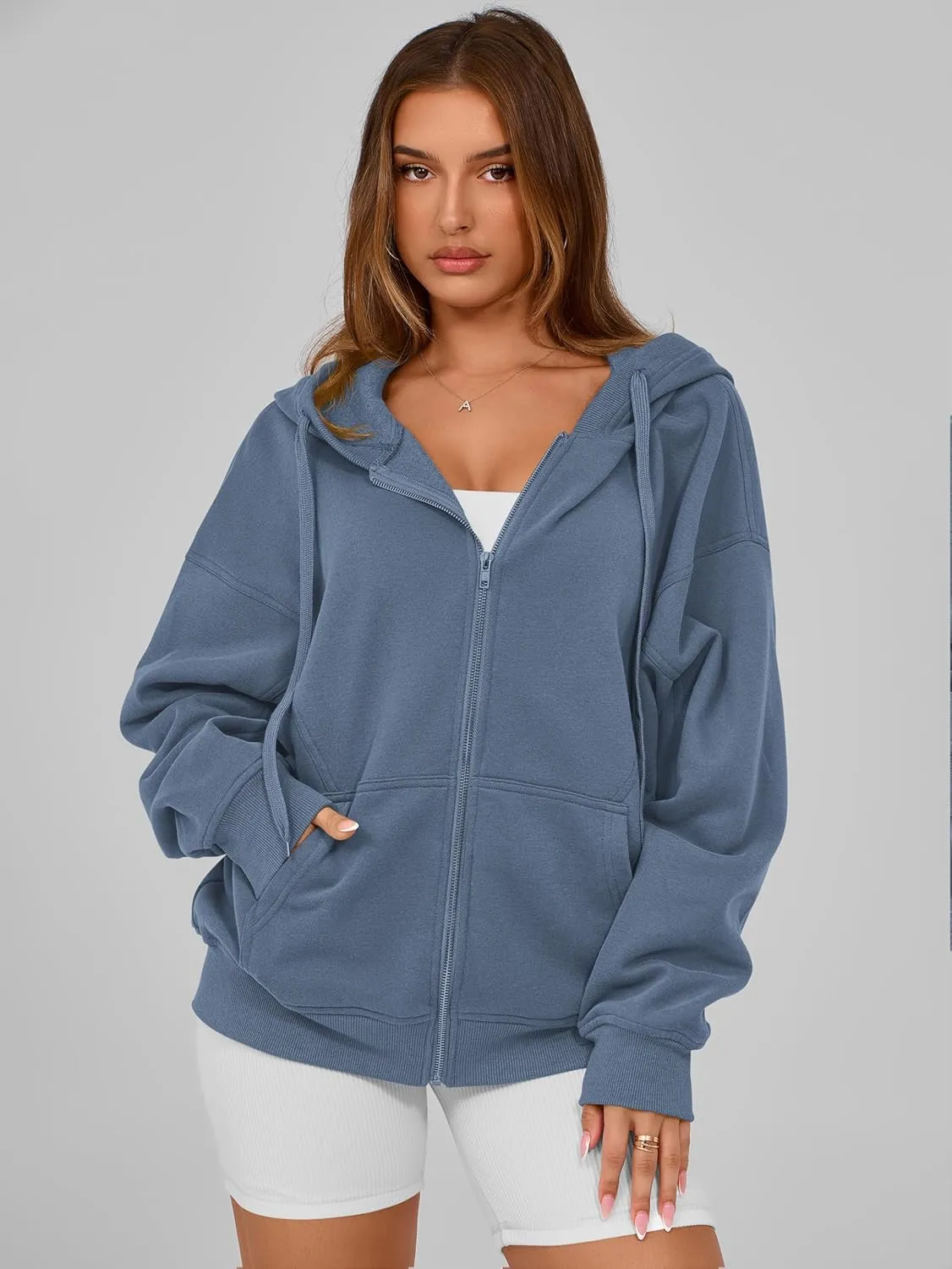 MASCOMODA Women Zip Up Hoodie Trendy Oversized Sweatshirt Casual Long Sleeve Fleece Jacket Fall Winter Clothes with Pockets