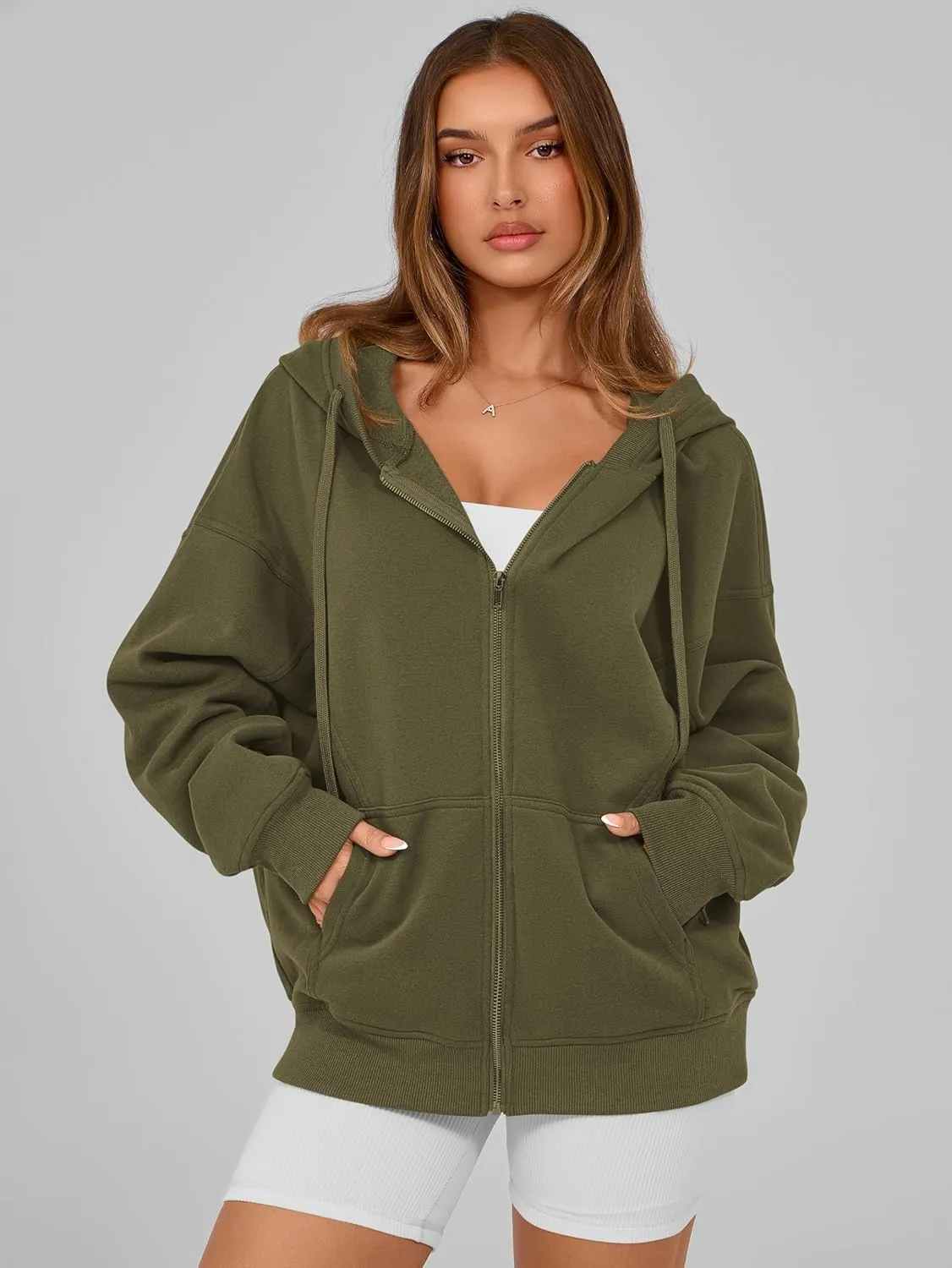MASCOMODA Women Zip Up Hoodie Trendy Oversized Sweatshirt Casual Long Sleeve Fleece Jacket Fall Winter Clothes with Pockets